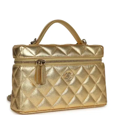 Chanel Chanel Top Handle Long Vanity Case with Chain Gold Metallic Caviar Light Gold Hardware | Thumbnail 2 Chanel Chanel Top Handle Long Vanity Case with Chain Gold Metallic Caviar Light Gold Hardware | Thumbnail 2