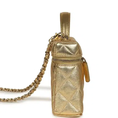 Chanel Chanel Top Handle Long Vanity Case with Chain Gold Metallic Caviar Light Gold Hardware | Thumbnail 3 Chanel Chanel Top Handle Long Vanity Case with Chain Gold Metallic Caviar Light Gold Hardware | Thumbnail 3
