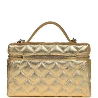 Chanel Chanel Top Handle Long Vanity Case with Chain Gold Metallic Caviar Light Gold Hardware | Thumbnail 4 Chanel Chanel Top Handle Long Vanity Case with Chain Gold Metallic Caviar Light Gold Hardware | Thumbnail 4
