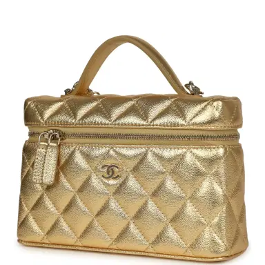 Chanel Chanel Top Handle Long Vanity Case with Chain Gold Metallic Caviar Light Gold Hardware | Thumbnail 5 Chanel Chanel Top Handle Long Vanity Case with Chain Gold Metallic Caviar Light Gold Hardware | Thumbnail 5