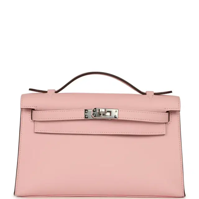hermes Hermes Kelly Pochette Rose Sakura Swift Palladium Hardware