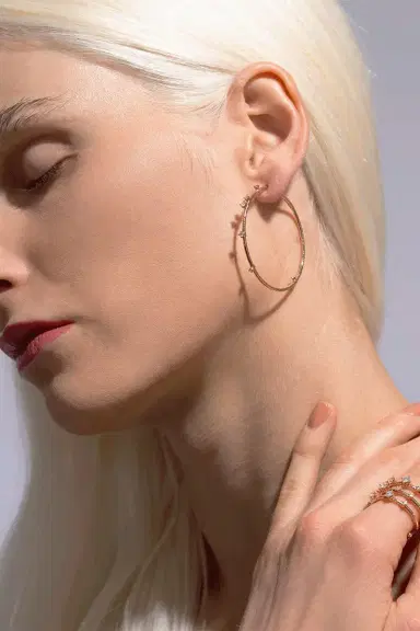 MATTIA CIELO 4cm Rose Gold Rugiada Diamond Hoop Earrings | Thumbnail 2 MATTIA CIELO 4cm Rose Gold Rugiada Diamond Hoop Earrings | Thumbnail 2