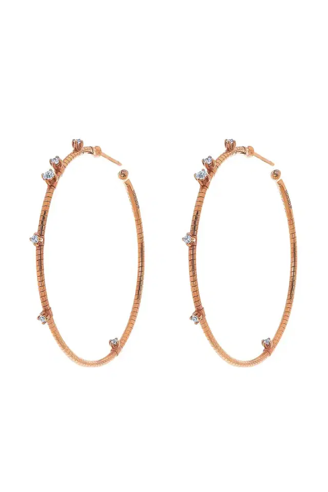 MATTIA CIELO 4cm Rose Gold Rugiada Diamond Hoop Earrings