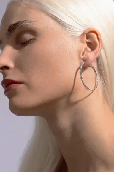MATTIA CIELO 4cm White Gold Rugiada Diamond Tennis Hoop Earrings | Thumbnail 2 MATTIA CIELO 4cm White Gold Rugiada Diamond Tennis Hoop Earrings | Thumbnail 2