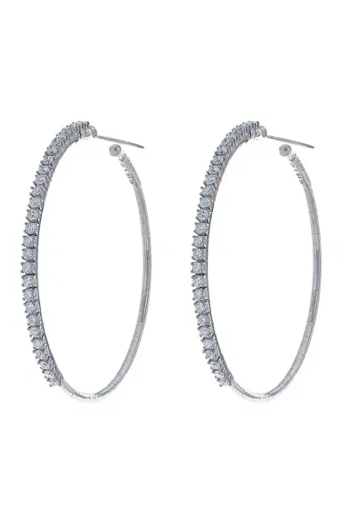 MATTIA CIELO 4cm White Gold Rugiada Diamond Tennis Hoop Earrings | Thumbnail 1 MATTIA CIELO 4cm White Gold Rugiada Diamond Tennis Hoop Earrings | Thumbnail 1