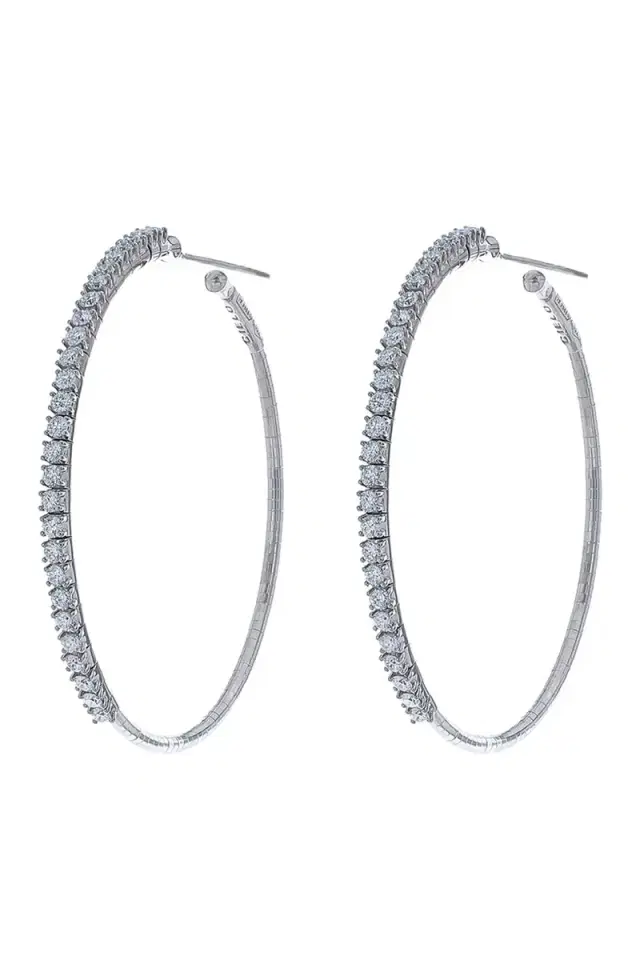 MATTIA CIELO 4cm White Gold Rugiada Diamond Tennis Hoop Earrings