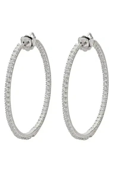 MATTIA CIELO 4cm White Gold Rugiada Front and Back Hoops | Thumbnail 1 MATTIA CIELO 4cm White Gold Rugiada Front and Back Hoops | Thumbnail 1