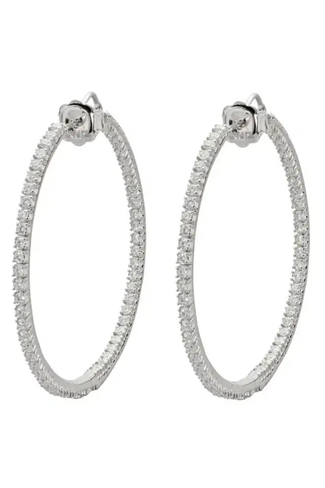 MATTIA CIELO 4cm White Gold Rugiada Front and Back Hoops