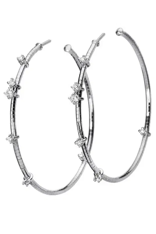 MATTIA CIELO 4cm White Gold Rugiada Hoop Earrings