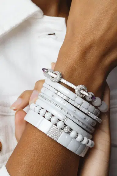 ROBERTO DEMEGLIO 5 Diamond Bar White Ceramic Pura Stretch Bracelet | Thumbnail 3