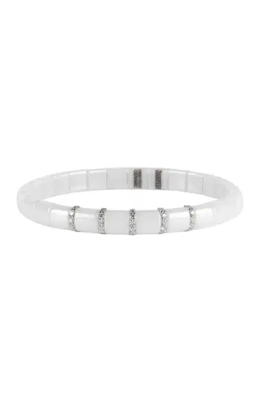 ROBERTO DEMEGLIO 5 Diamond Bar White Ceramic Pura Stretch Bracelet | Thumbnail 1