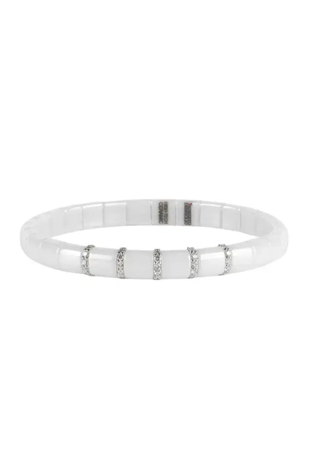 ROBERTO DEMEGLIO 5 Diamond Bar White Ceramic Pura Stretch Bracelet