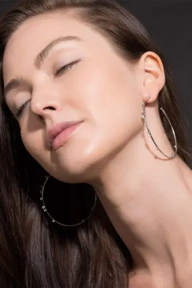 MATTIA CIELO 6cm White Gold Rugiada Diamond Hoop Earrings | Thumbnail 2