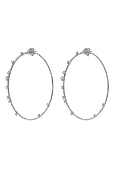MATTIA CIELO 6cm White Gold Rugiada Diamond Hoop Earrings | Thumbnail 1