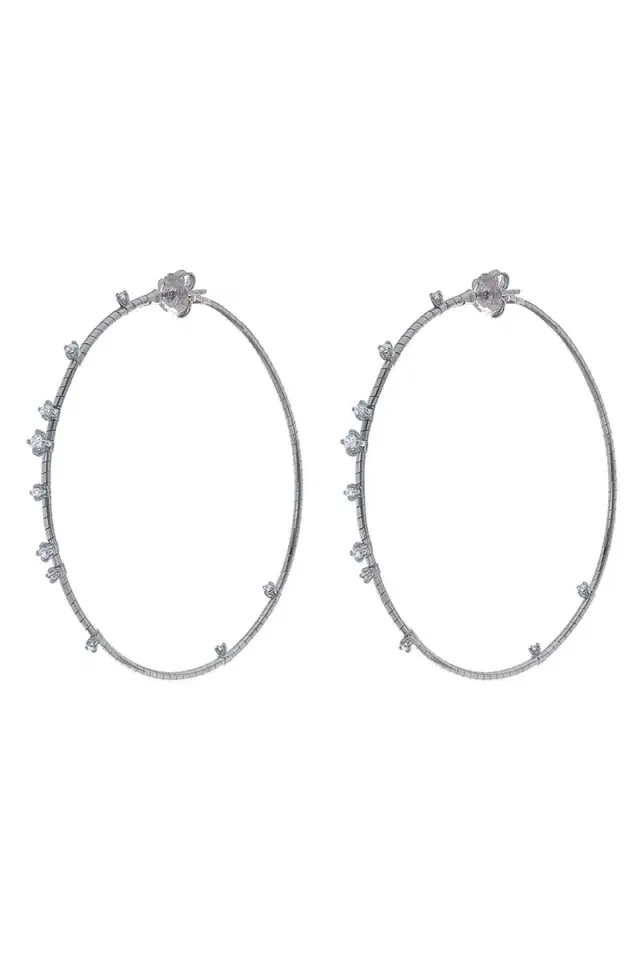 MATTIA CIELO 6cm White Gold Rugiada Diamond Hoop Earrings