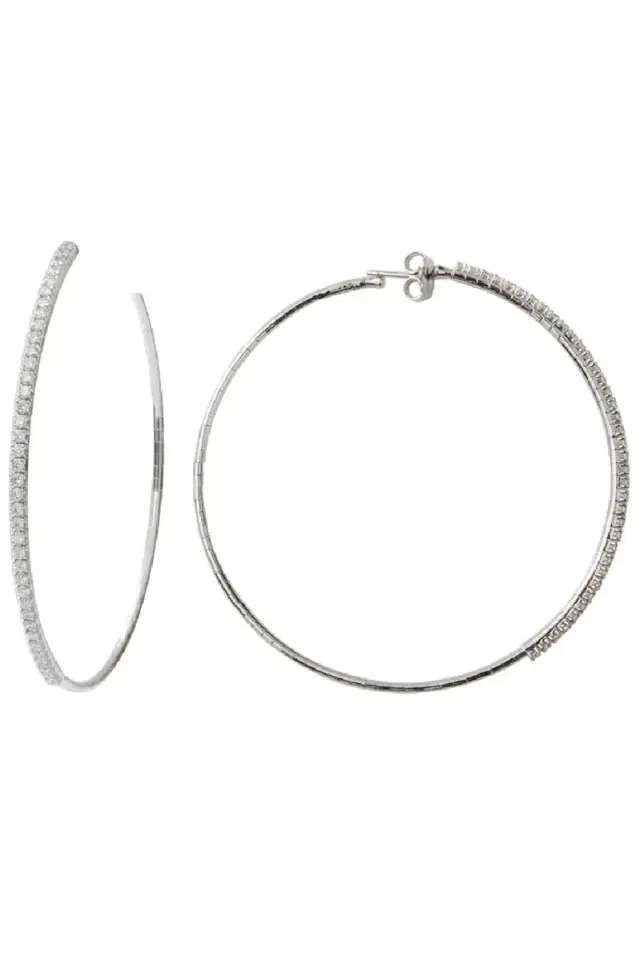 MATTIA CIELO 6cm White Gold Rugiada Diamond Tennis Hoop Earrings