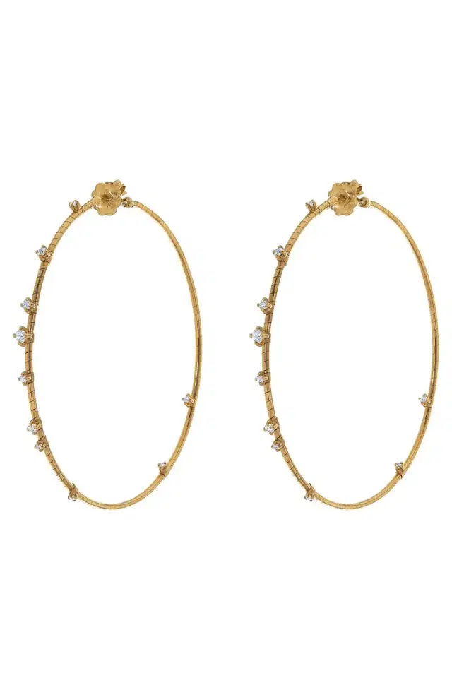 MATTIA CIELO 6cm Yellow Gold Rugiada Diamond Hoop Earrings