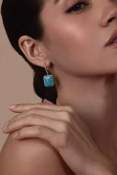 SHAY JEWELRY Amazonite Diamond Portrait Earrings | Thumbnail 2