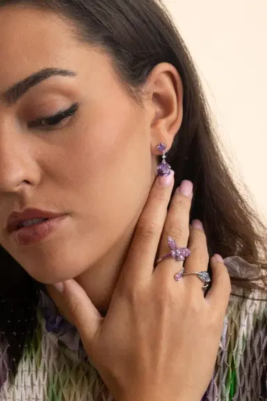 STEFERE Amethyst Diamond Dangle Earrings | Thumbnail 2 STEFERE Amethyst Diamond Dangle Earrings | Thumbnail 2