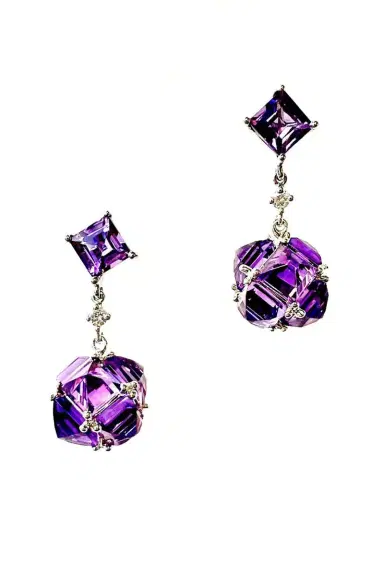 STEFERE Amethyst Diamond Dangle Earrings | Thumbnail 1 STEFERE Amethyst Diamond Dangle Earrings | Thumbnail 1