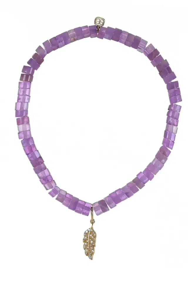Sydney Evan Amethyst Tiny Feather Charm Bracelet