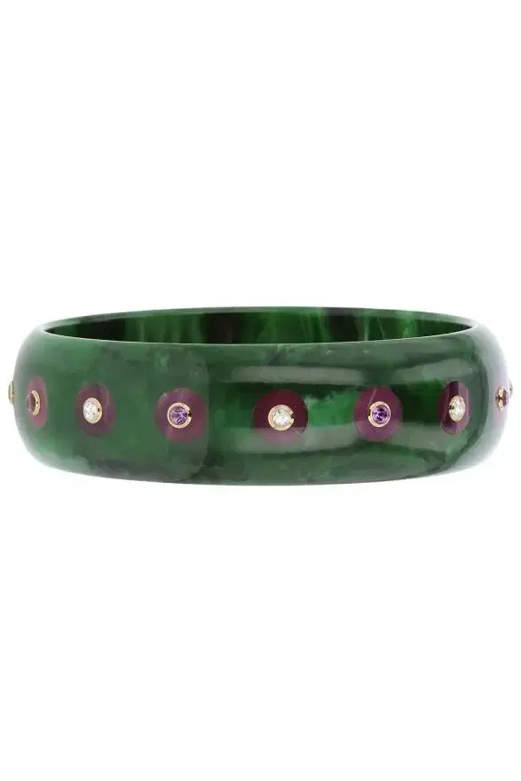 MARK DAVIS Amethyst White Topaz Green Bakelite Bangle