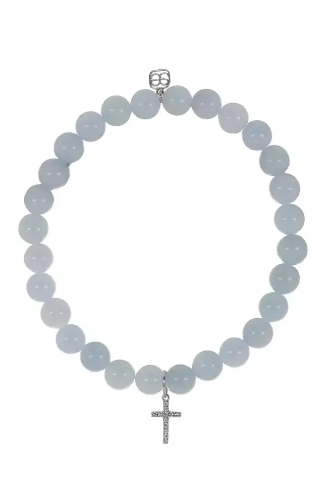 Sydney Evan Aquamarine Cross Charm Bracelet