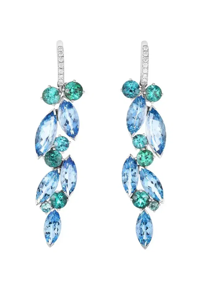Aquamarine Diamond Tourmaline Frost Drop Earrings