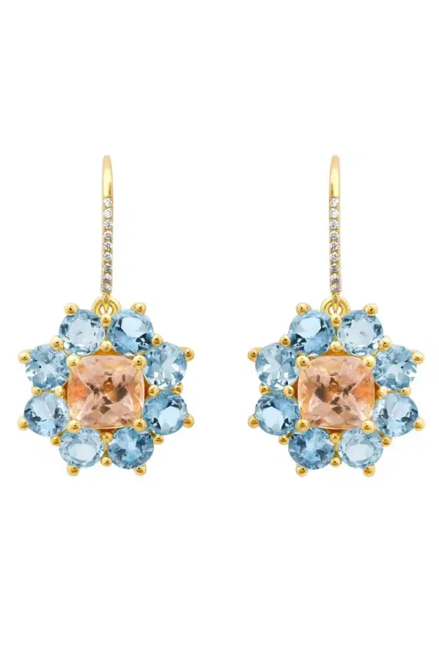 Jennifer Meyer Aquamarine Morganite Small Flower Earrings