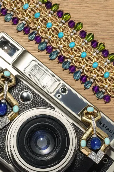 DAVID WEBB Aquamarine Peridot Diamond Brocade Bracelet | Thumbnail 2