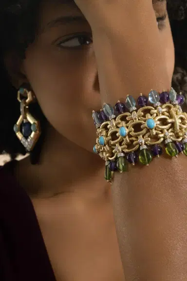 DAVID WEBB Aquamarine Peridot Diamond Brocade Bracelet | Thumbnail 3