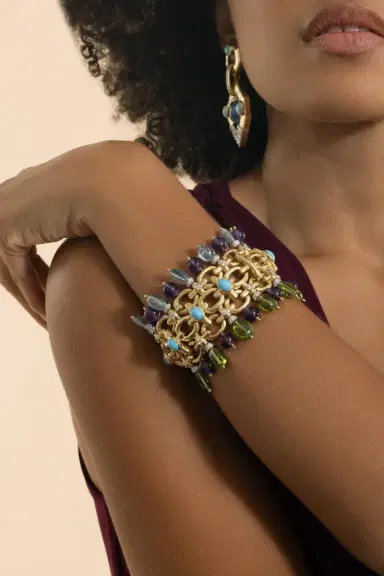 DAVID WEBB Aquamarine Peridot Diamond Brocade Bracelet | Thumbnail 5