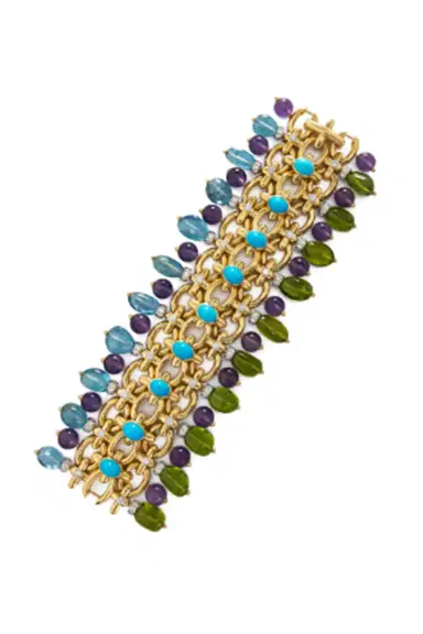 DAVID WEBB Aquamarine Peridot Diamond Brocade Bracelet | Thumbnail 1