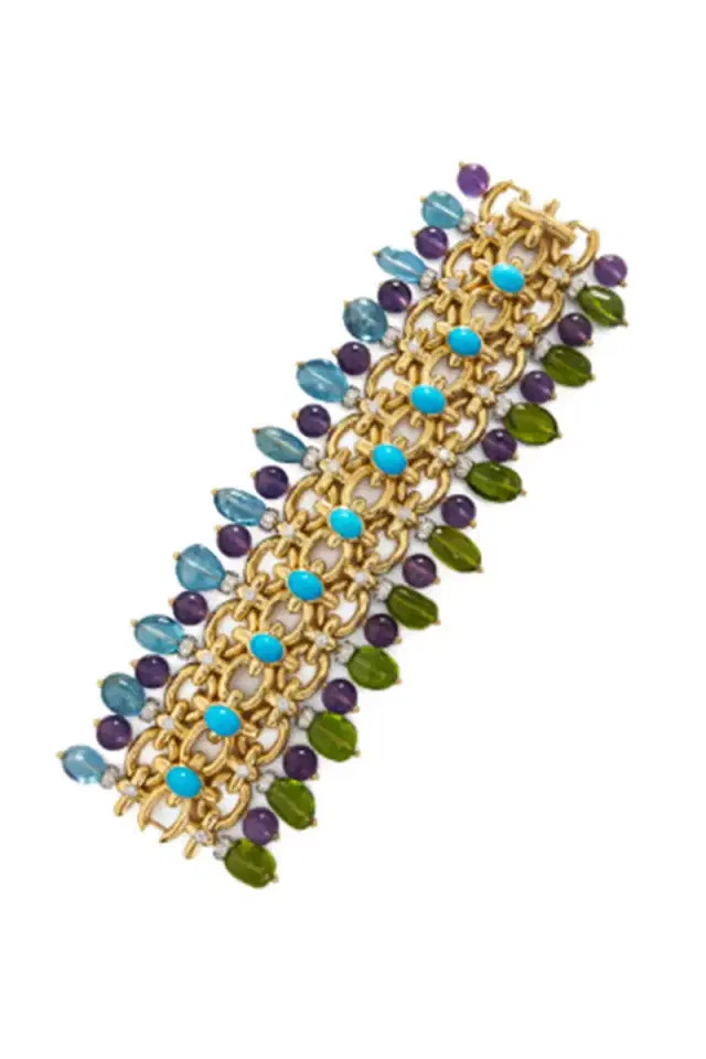 DAVID WEBB Aquamarine Peridot Diamond Brocade Bracelet