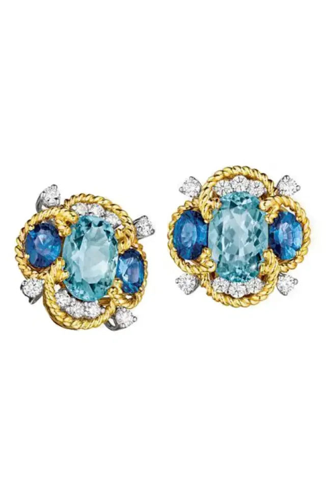 VERDURA Aquamarine Sapphire Quatrefoil Earrings