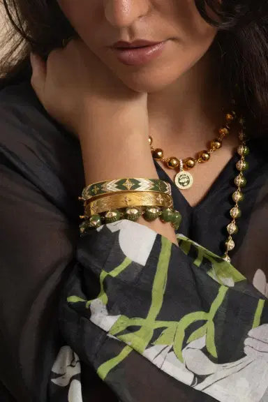 BUDDHA MAMA Army Green Cross Bangle Bracelet | Thumbnail 4