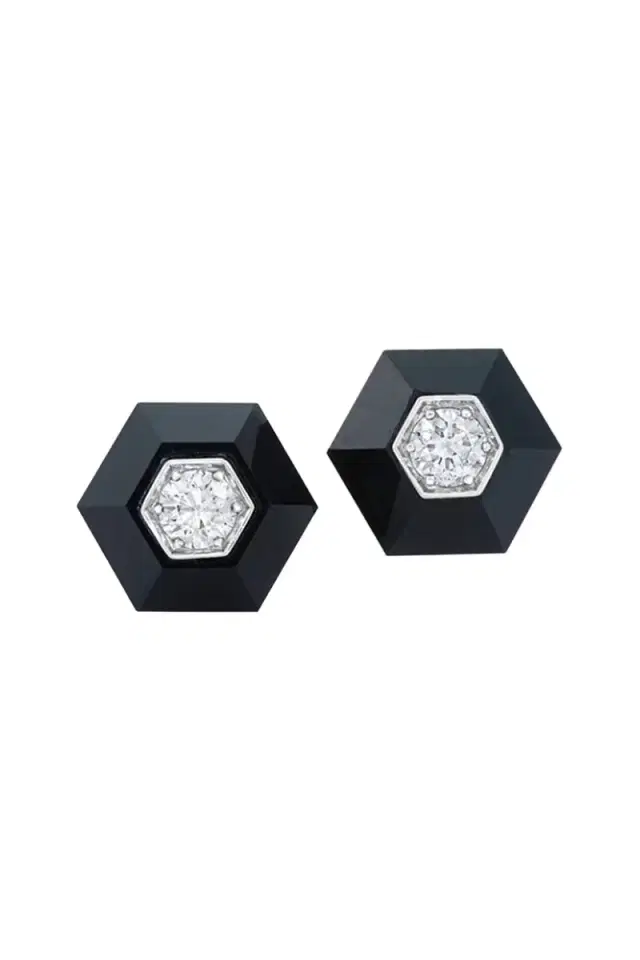 Fred Leighton Back Jade Hexagon Stud Earrings