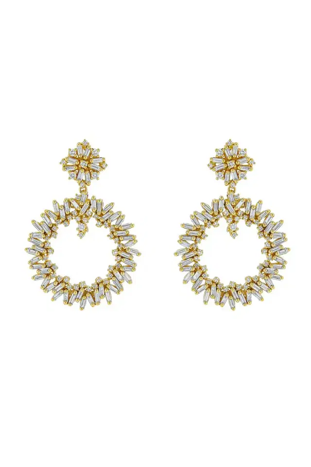 Suzanne Kalan Baguette Diamond Round Drop Earrings