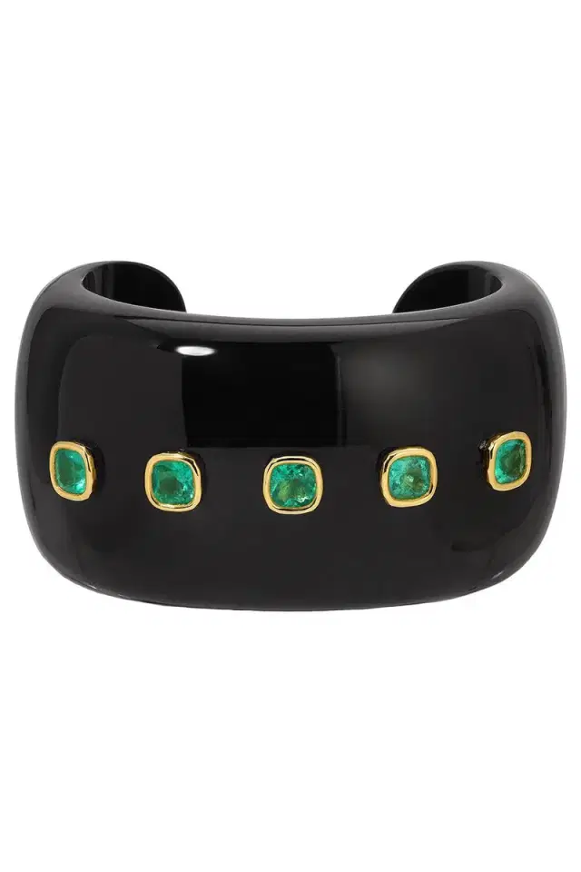 Octavia Elizabeth Black Jade Emerald Cuff Bracelet