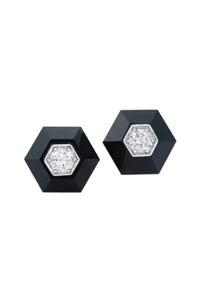 Fred Leighton Black Jade Hexagon Stud Earrings