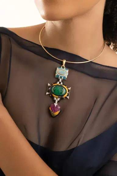 DAVID WEBB Blue Agate Ruby Black Blue Totem Pendant | Thumbnail 5 DAVID WEBB Blue Agate Ruby Black Blue Totem Pendant | Thumbnail 5