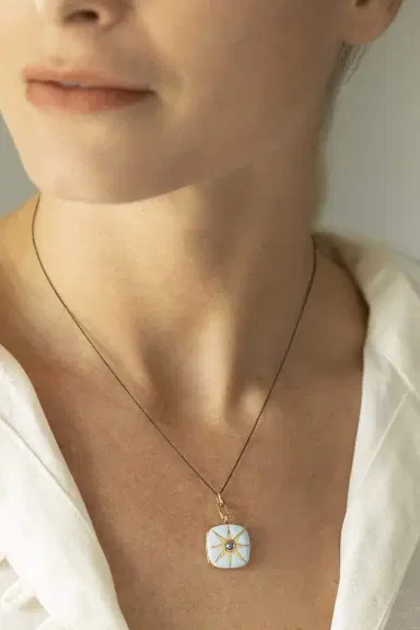 MONICA RICH KOSANN Blue Enamel Vermeil Cushion Locket with Blue Sapphire | Thumbnail 2