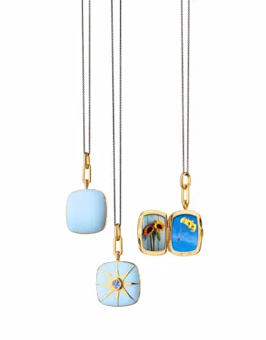 MONICA RICH KOSANN Blue Enamel Vermeil Cushion Locket with Blue Sapphire | Thumbnail 1