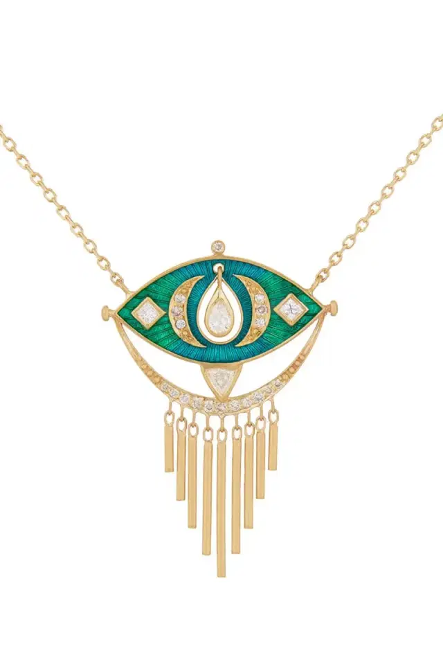 CELINE DAOUST Blue Green Enamel Eye Necklace