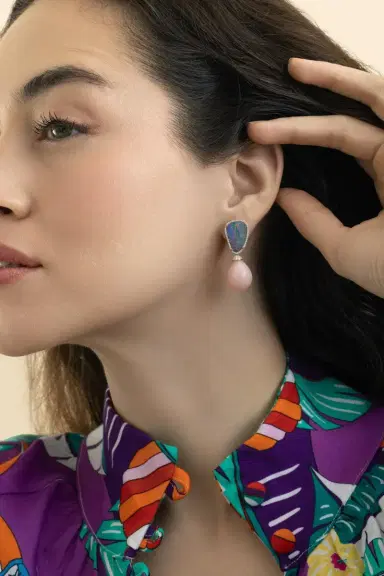GOSHWARA Blue Pink Opal G-One Drop Earrings | Thumbnail 3 GOSHWARA Blue Pink Opal G-One Drop Earrings | Thumbnail 3