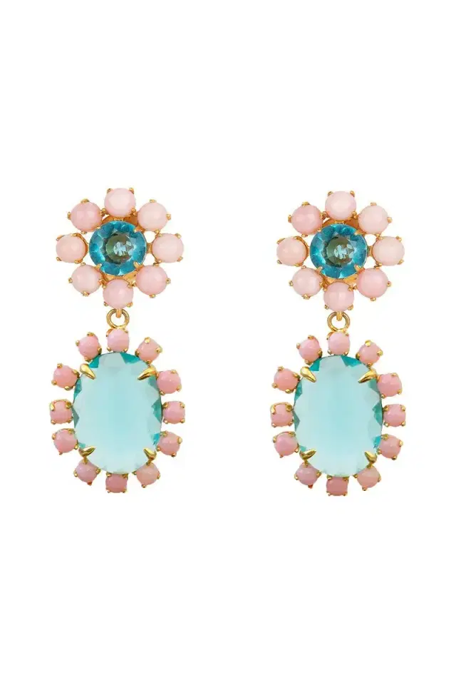 BOUNKIT JEWELRY Blue Quartz Pink Opal Earrings