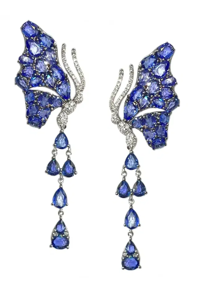 STEFERE Blue Sapphire Butterfly Drop Earrings