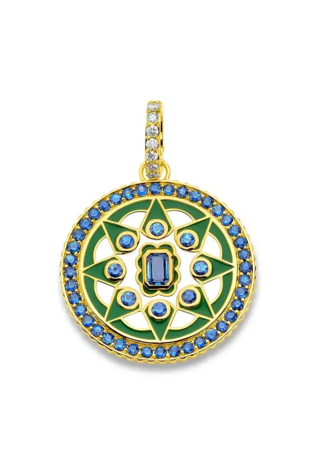 BUDDHA MAMA Blue Sapphire Diamond Kelly Green Mandala Pendant