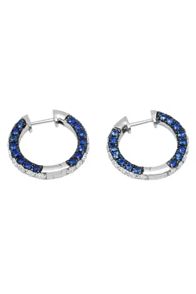 GRAZIELA Blue Sapphire Diamond Sided Hoop Earrings | Thumbnail 5