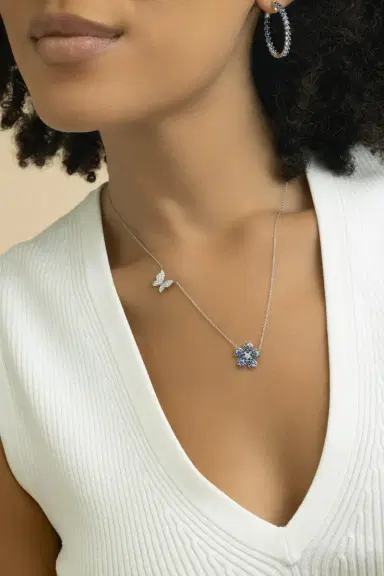 LISA NIK Blue Sapphire Flower Butterfly Necklace | Thumbnail 2 LISA NIK Blue Sapphire Flower Butterfly Necklace | Thumbnail 2